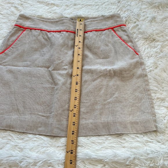 ANn Taylor Loft Womens Skirt Size 8 Beige Linen Pockets Contrast Trim Boho 14063 - Picture 5 of 8